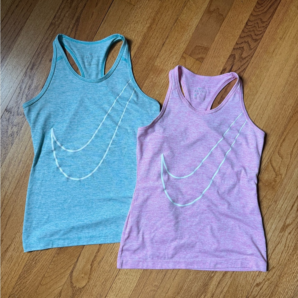 Nike Teal and Pink Fitted Sleeveless Tank Tops